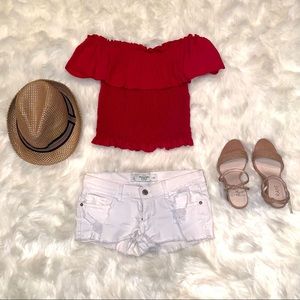 Abercrombie & Fitch Distressed White Jean Shorts
